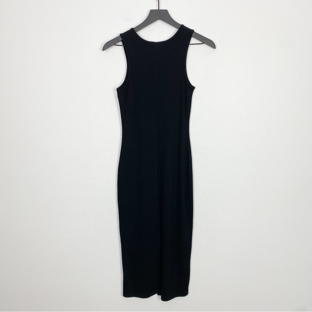 Marine Layer Lexi daytime lined tank split hem S Black Ribbed Sheath Midi Dress - Picture 7 of 9